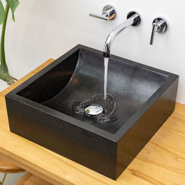 wohnfreuden Terrazzo Waschbecken Thera 42cm schwarz