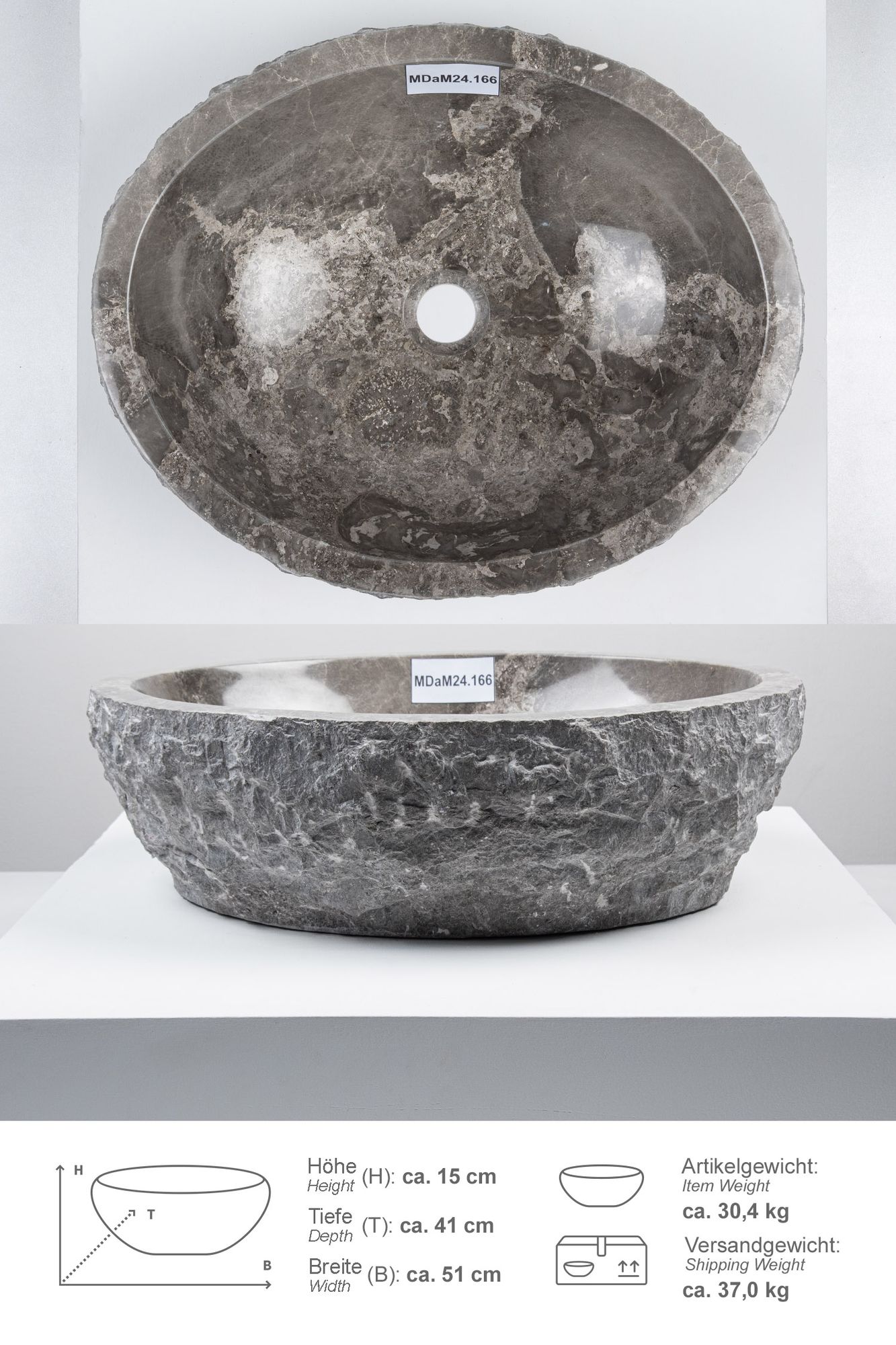 Erosi Marmor Waschbecken 50 cm grau MDaM24.166