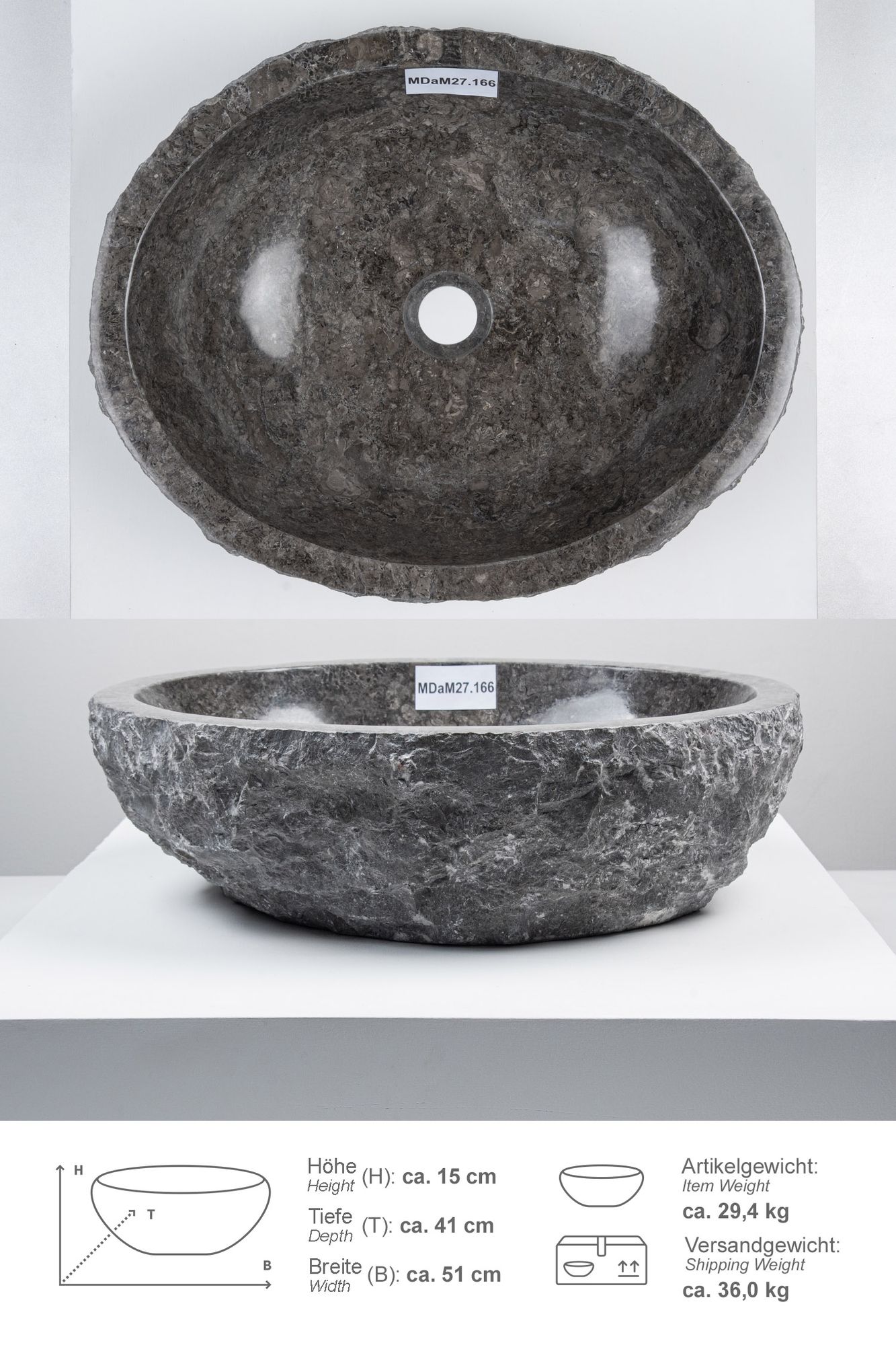 Erosi Marmor Waschbecken 50 cm grau MDaM27.166