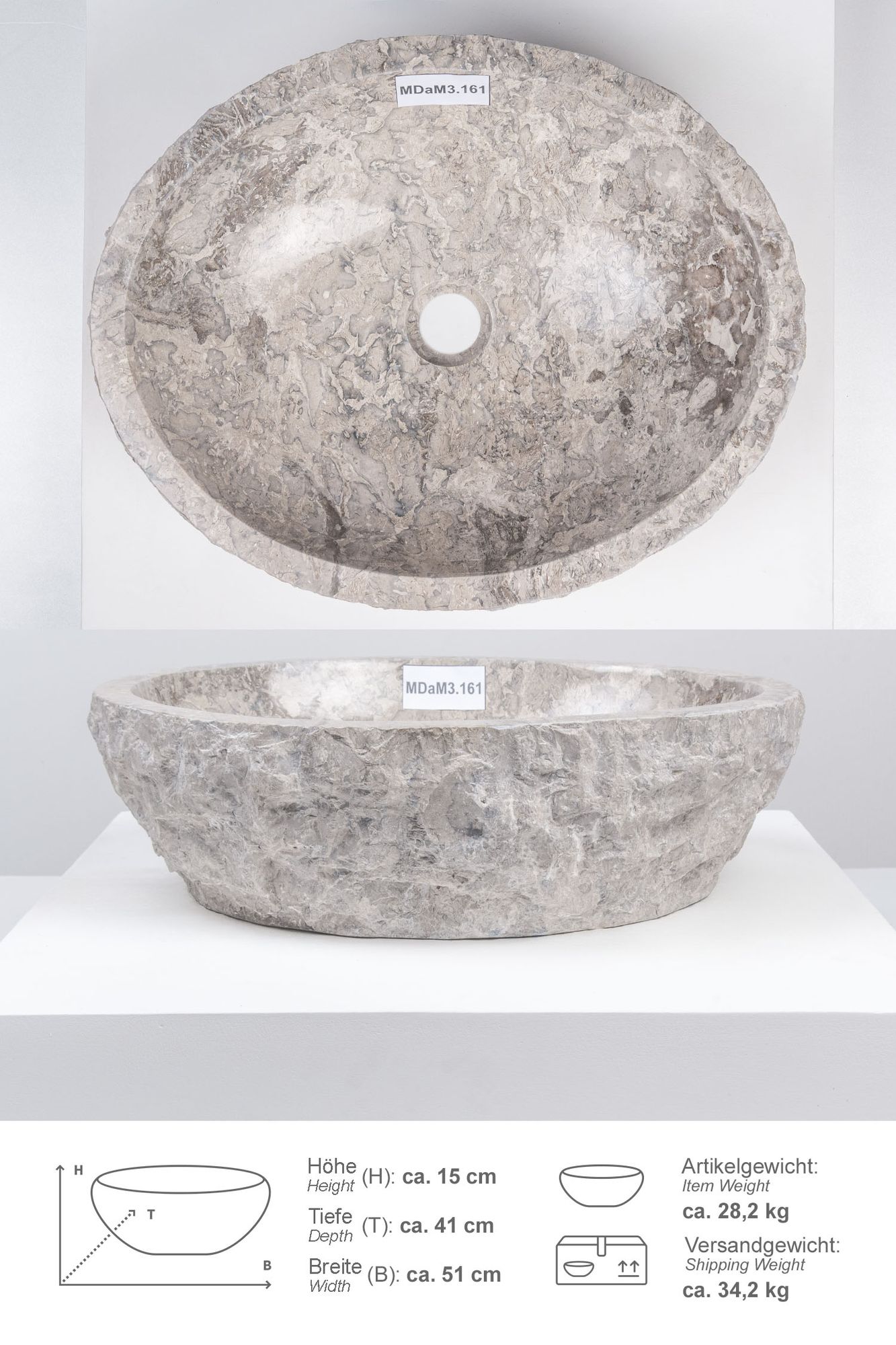 Erosi Marmor Waschbecken 50 cm grau MDaM3.161