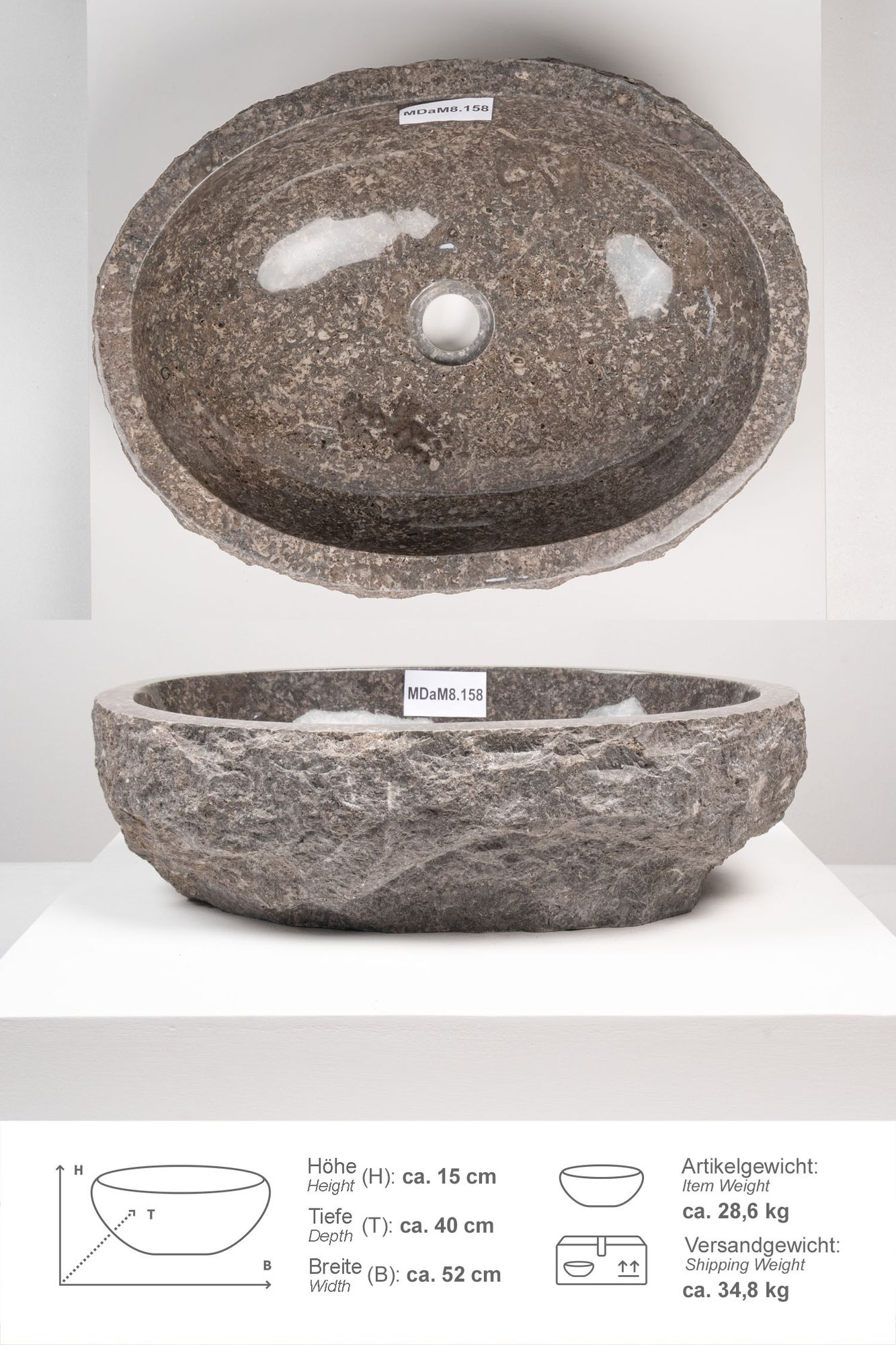 Erosi Marmor Waschbecken 50 cm grau MDaM8.158