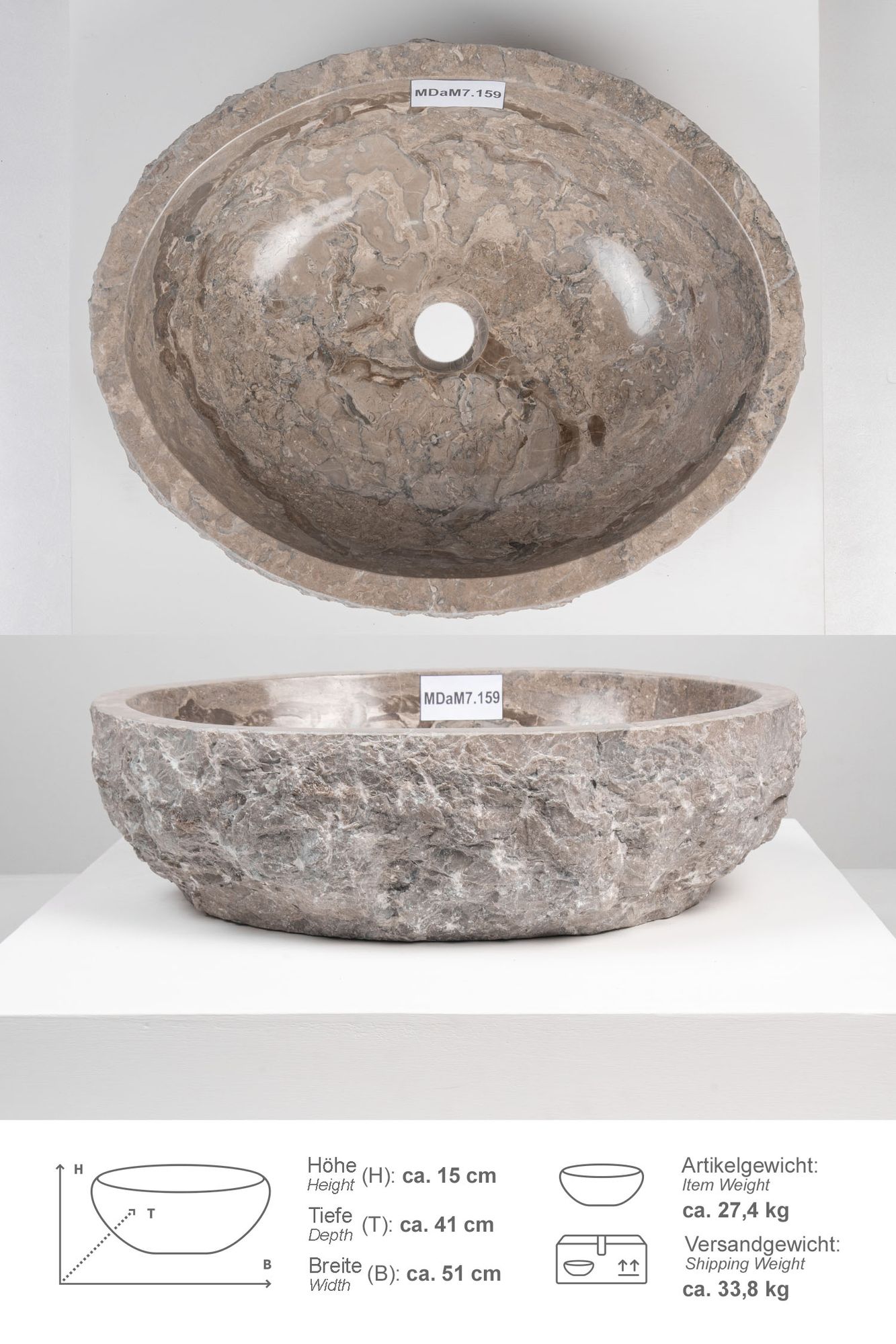 Erosi Marmor Waschbecken 50 cm grau MDaM7.159