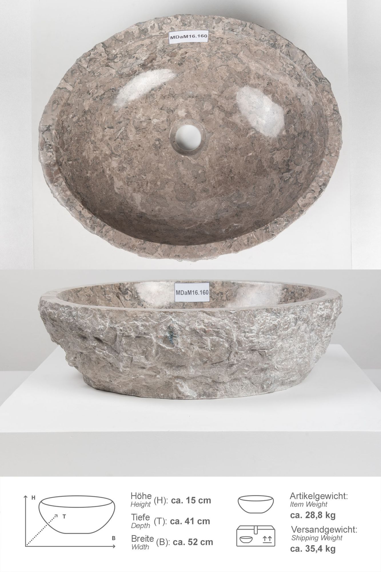 Erosi Marmor Waschbecken 50 cm grau MDaM16.160