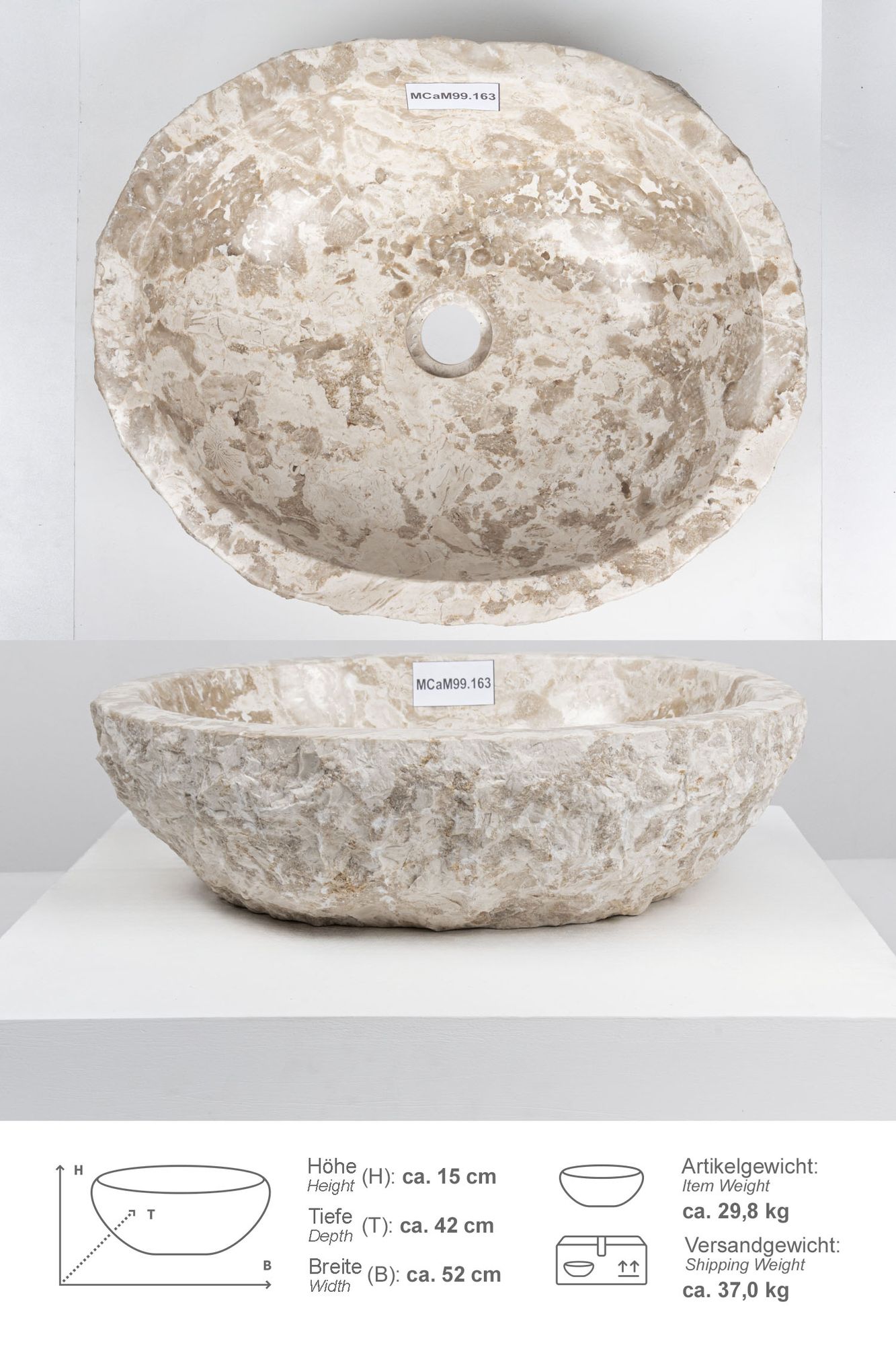 Erosi Marmor Waschbecken 50 cm creme MCaM99.163