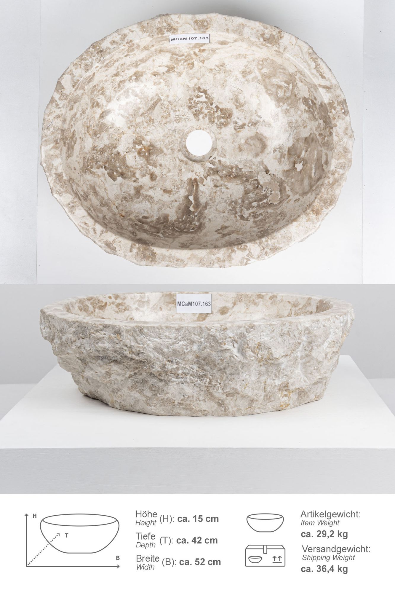 Erosi Marmor Waschbecken 50 cm creme MCaM107.163