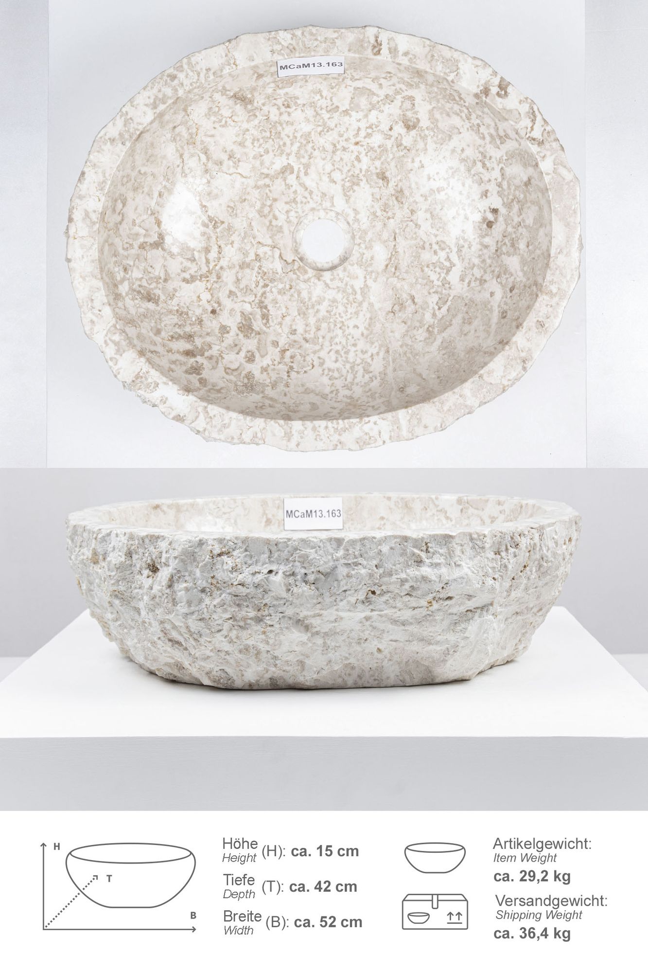 Erosi Marmor Waschbecken 50 cm creme MCaM13.163