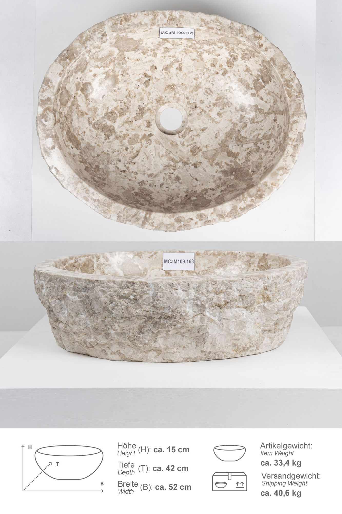 Erosi Marmor Waschbecken 50 cm creme MCaM109.163