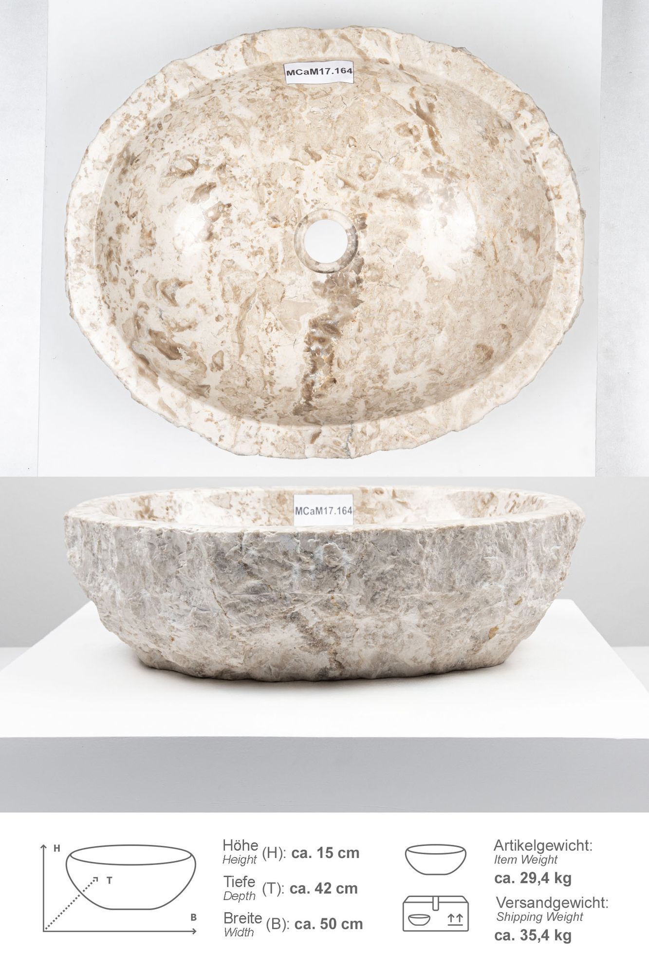 Erosi Marmor Waschbecken 50 cm creme MCaM17.164
