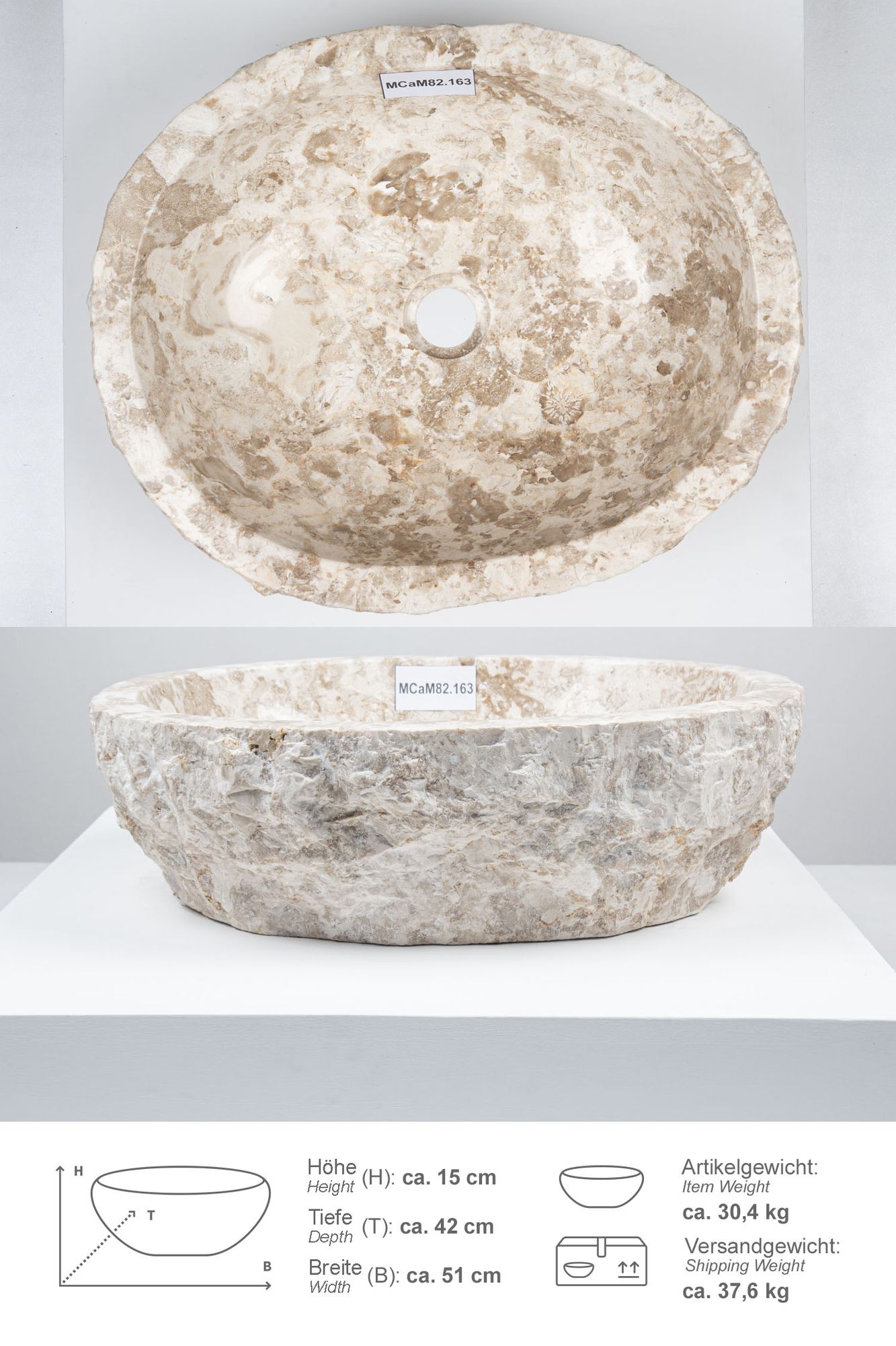 Erosi Marmor Waschbecken 50 cm creme MCaM82.163