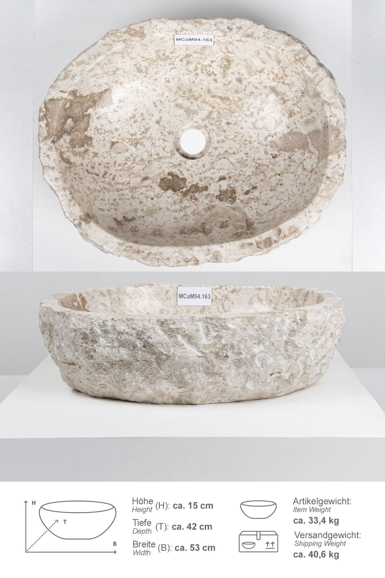 Erosi Marmor Waschbecken 50 cm creme MCaM94.163