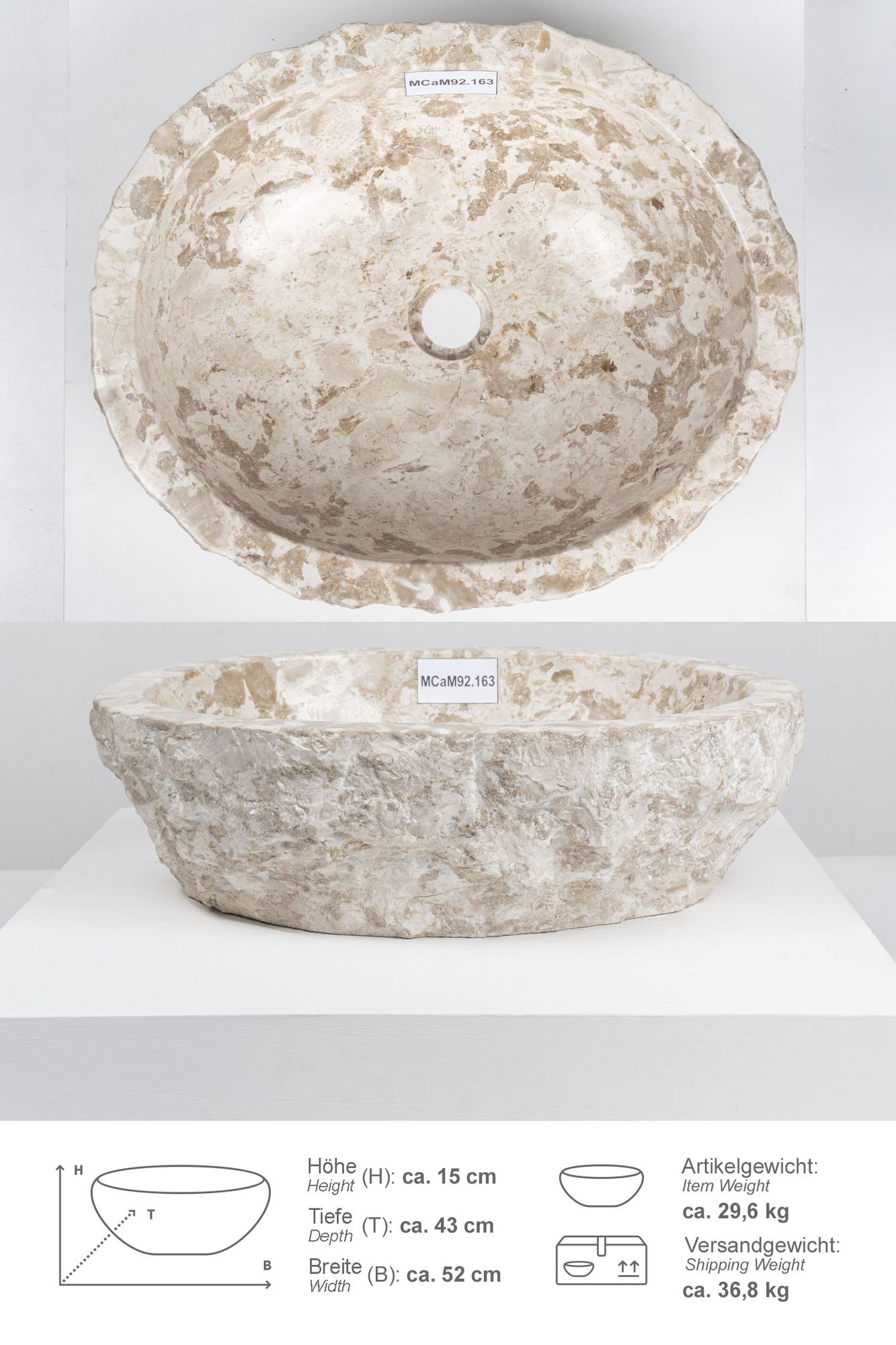 Erosi Marmor Waschbecken 50 cm creme MCaM92.163
