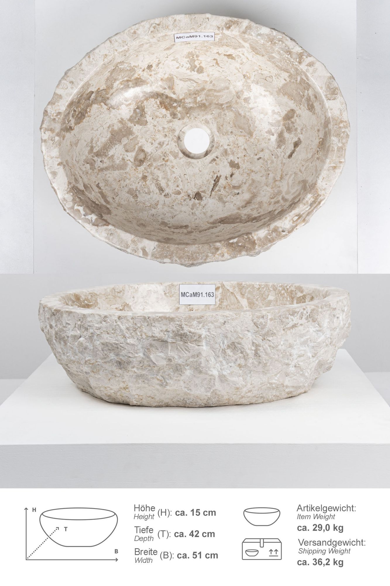 Erosi Marmor Waschbecken 50 cm creme MCaM91.163