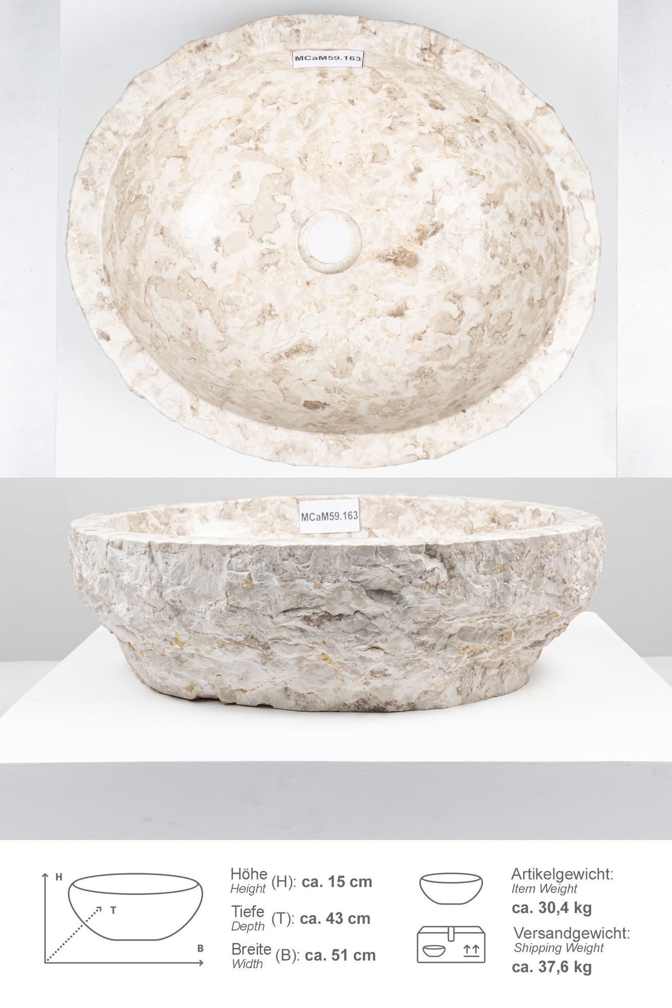 Erosi Marmor Waschbecken 50 cm creme MCaM59.163