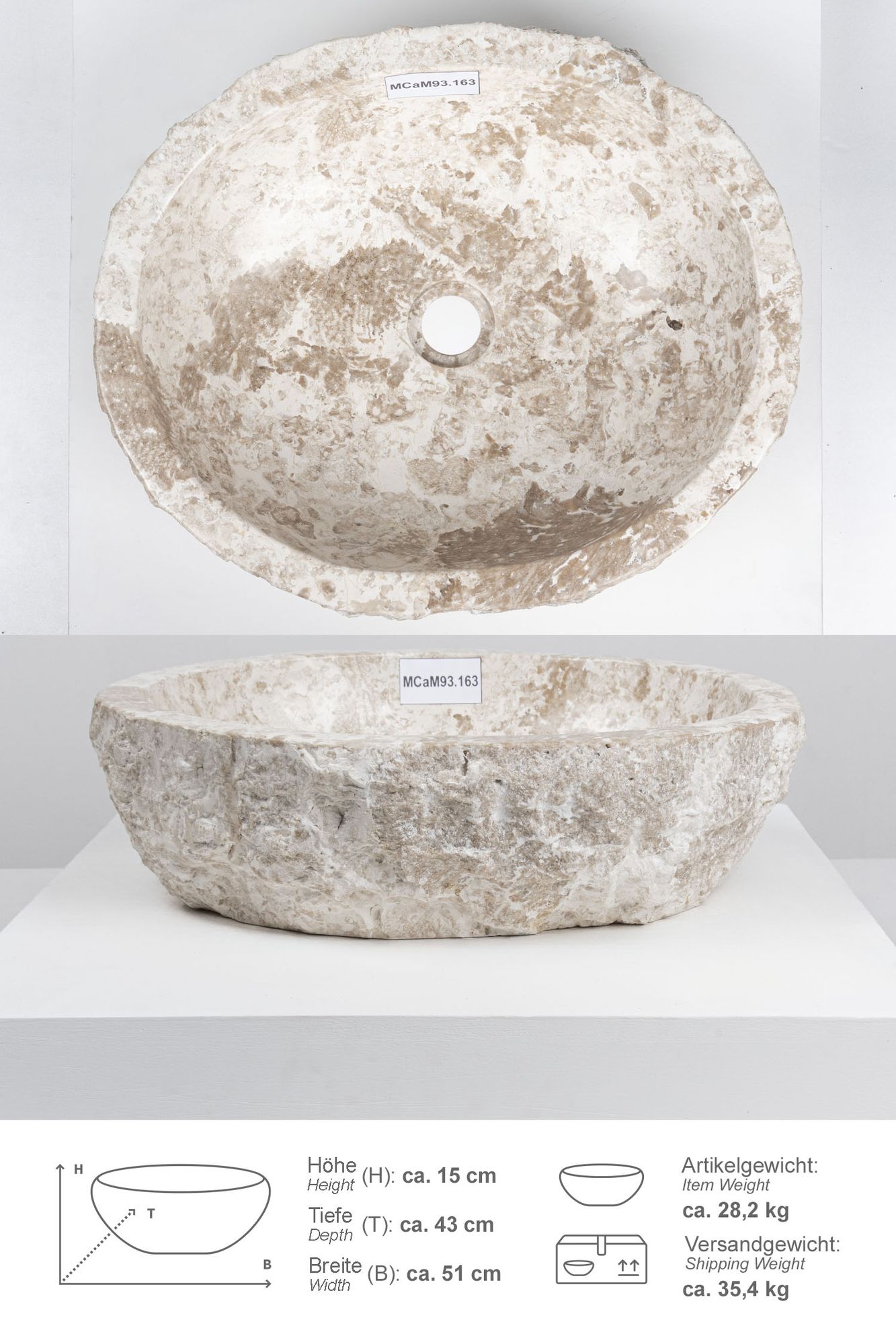Erosi Marmor Waschbecken 50 cm creme MCaM93.163