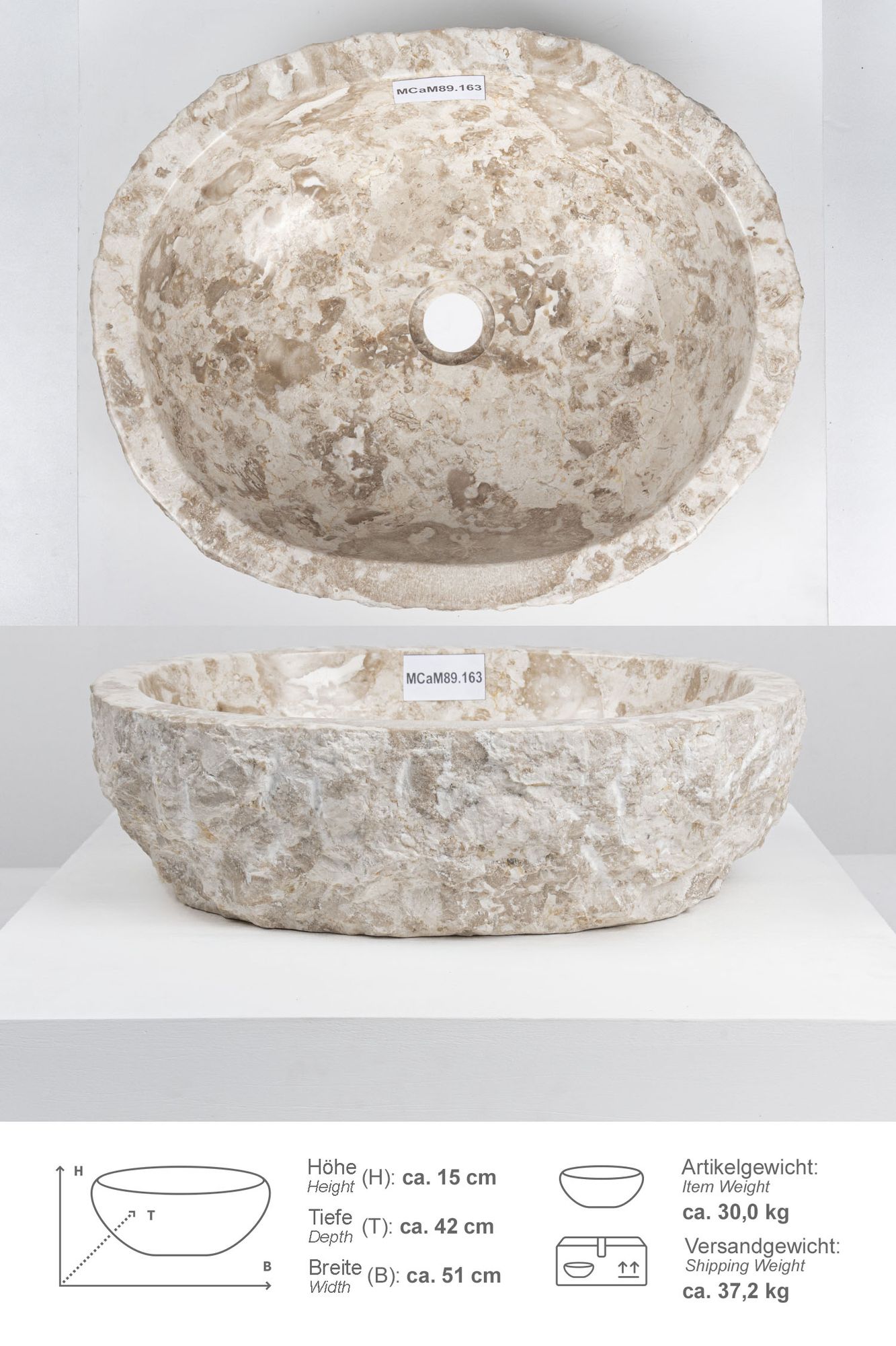 Erosi Marmor Waschbecken 50 cm creme MCaM89.163
