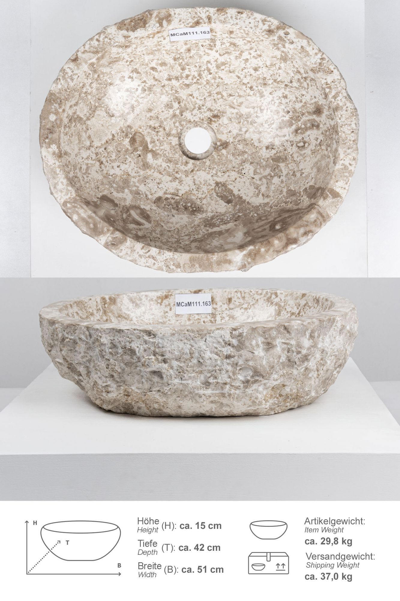 Erosi Marmor Waschbecken 50 cm creme MCaM111.163