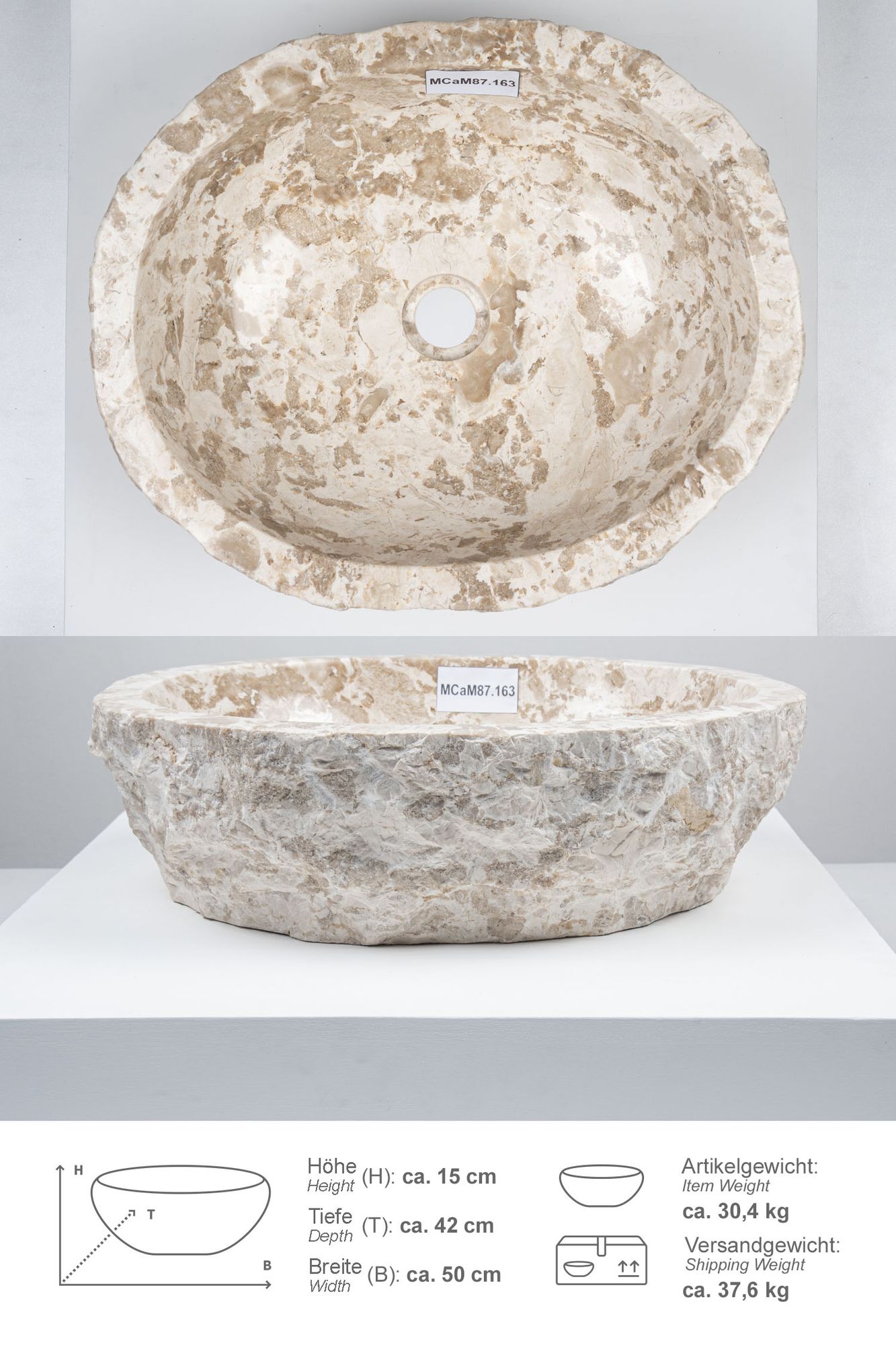 Erosi Marmor Waschbecken 50 cm creme MCaM87.163