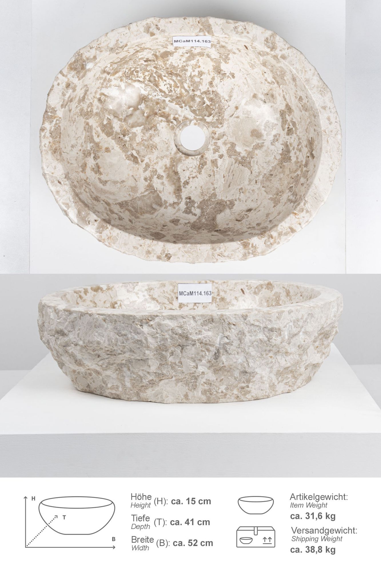 Erosi Marmor Waschbecken 50 cm creme MCaM114.163
