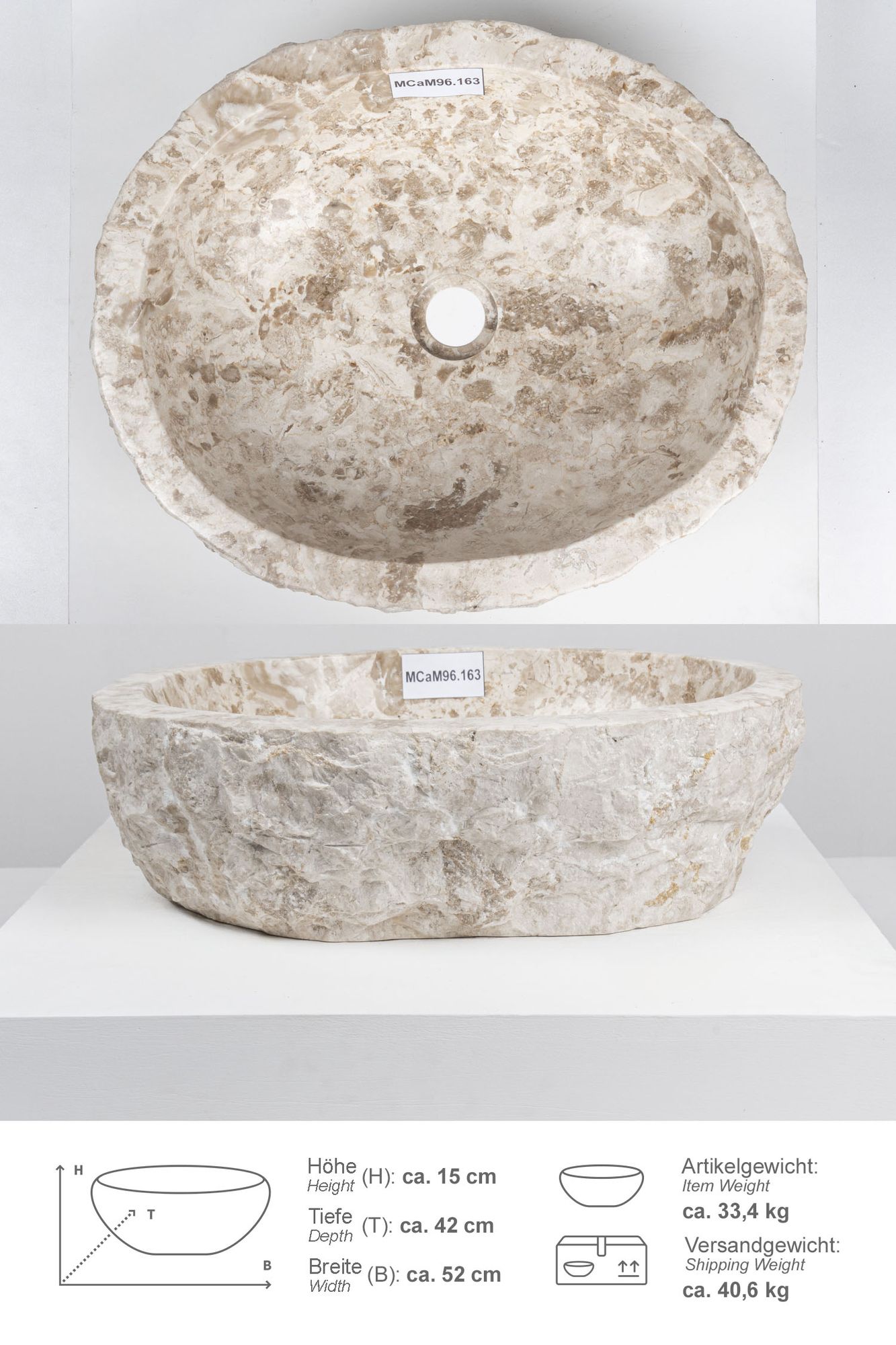 Erosi Marmor Waschbecken 50 cm creme MCaM96.163