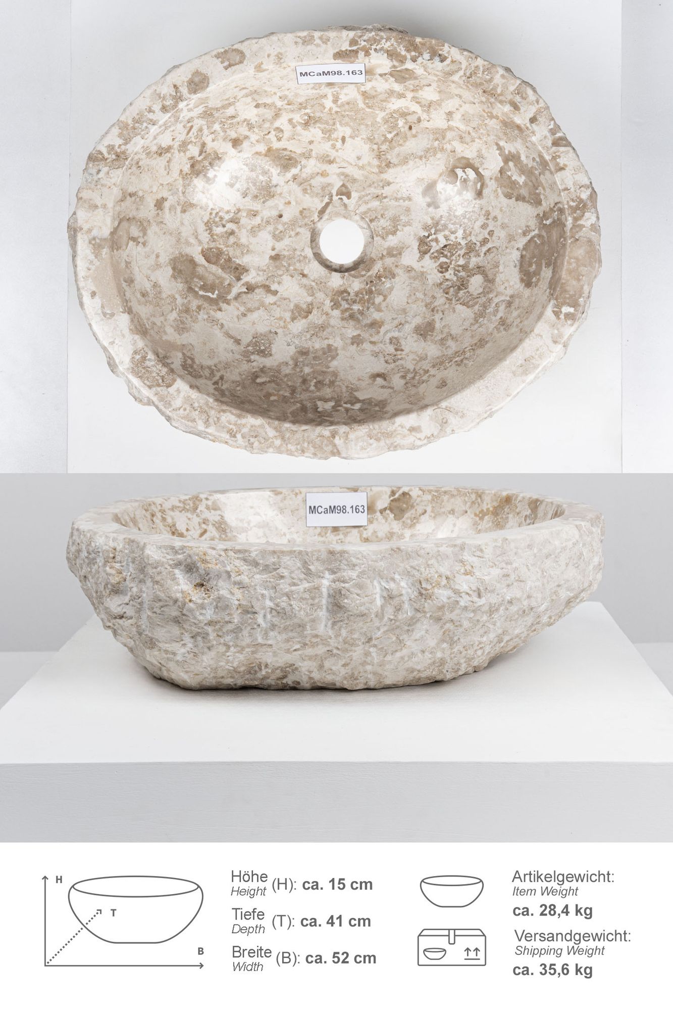 Erosi Marmor Waschbecken 50 cm creme MCaM98.163
