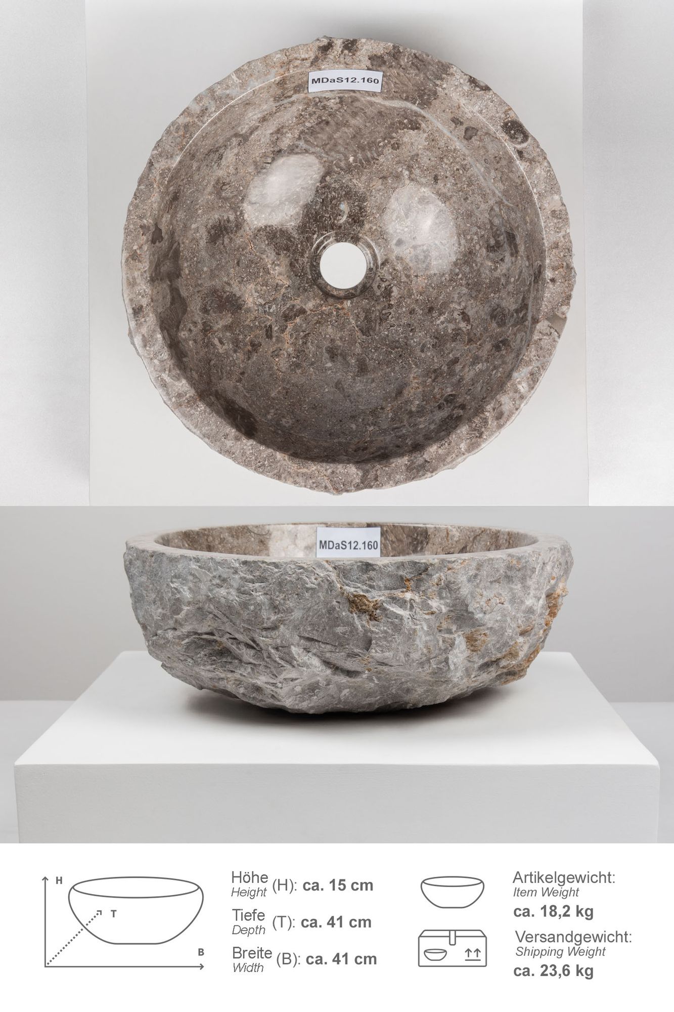 Erosi Marmor Waschbecken 40 cm grau MDaS12.160