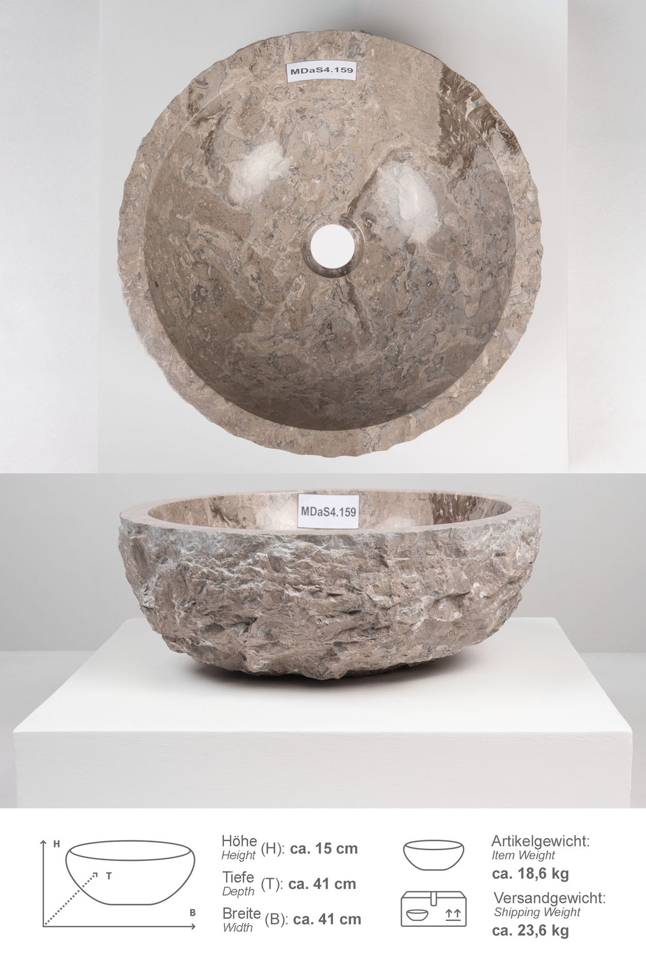 Erosi Marmor Waschbecken 40 cm grau MDaS4.159