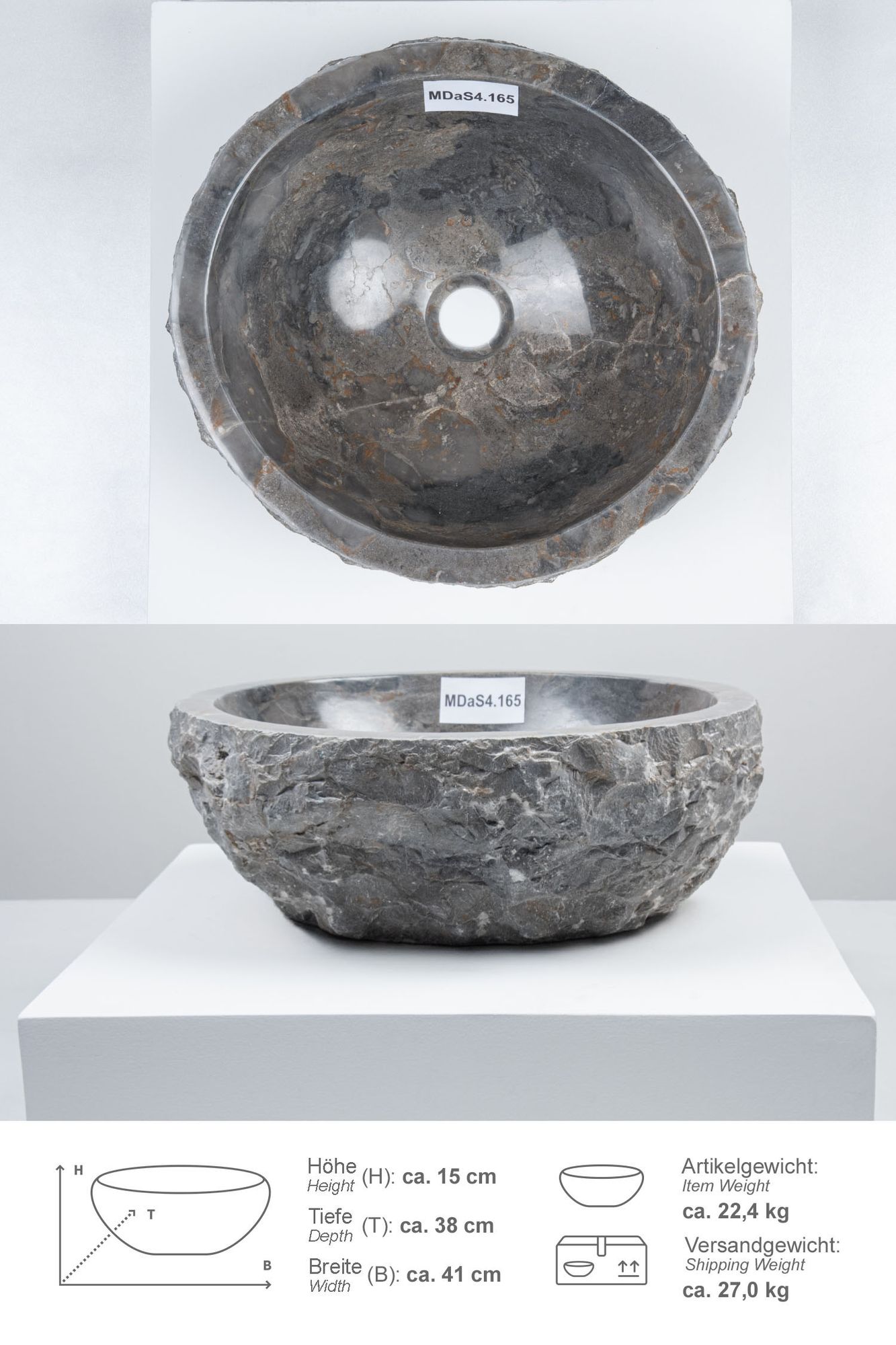 Erosi Marmor Waschbecken 40 cm grau MDaS4.165