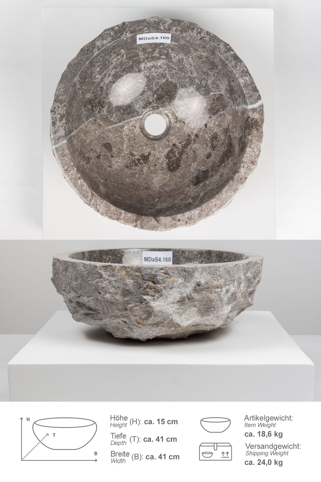 Erosi Marmor Waschbecken 40 cm grau MDaS4.160