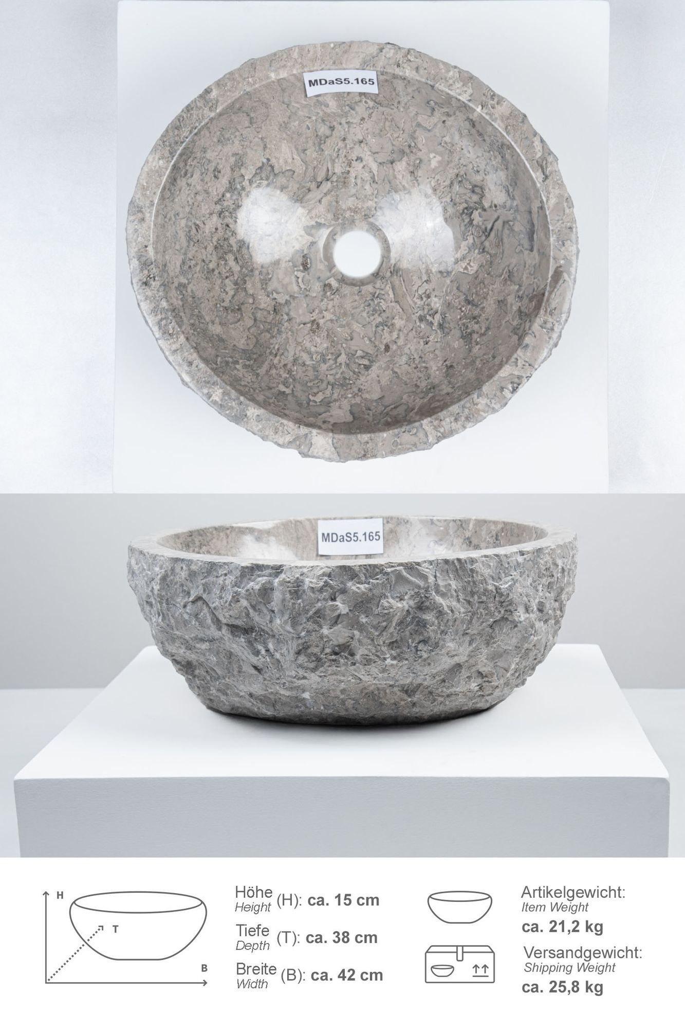 Erosi Marmor Waschbecken 40 cm grau MDaS5.165