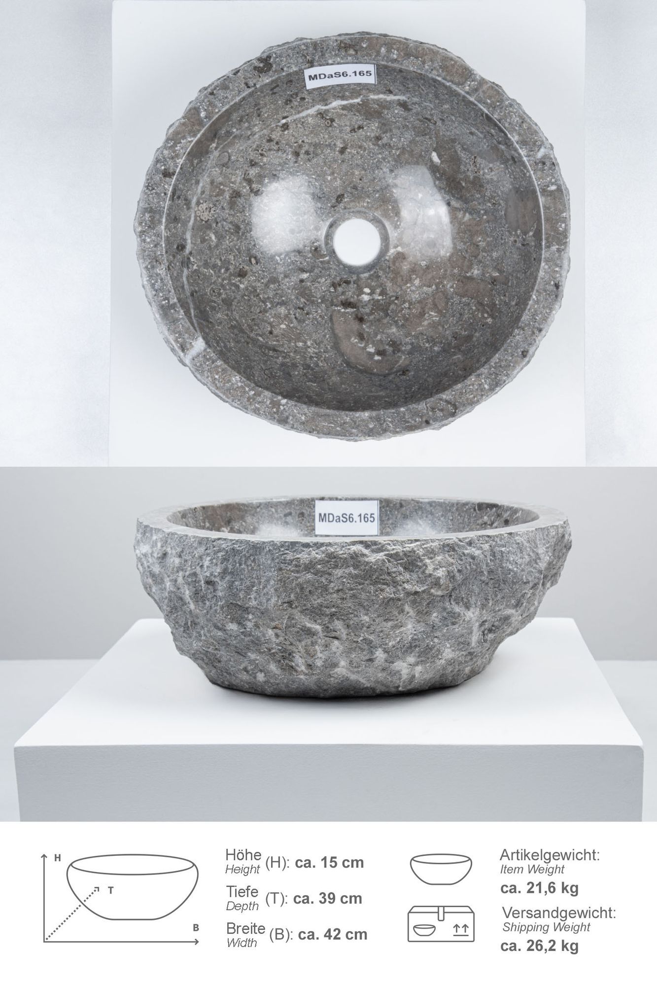 Erosi Marmor Waschbecken 40 cm grau MDaS6.165