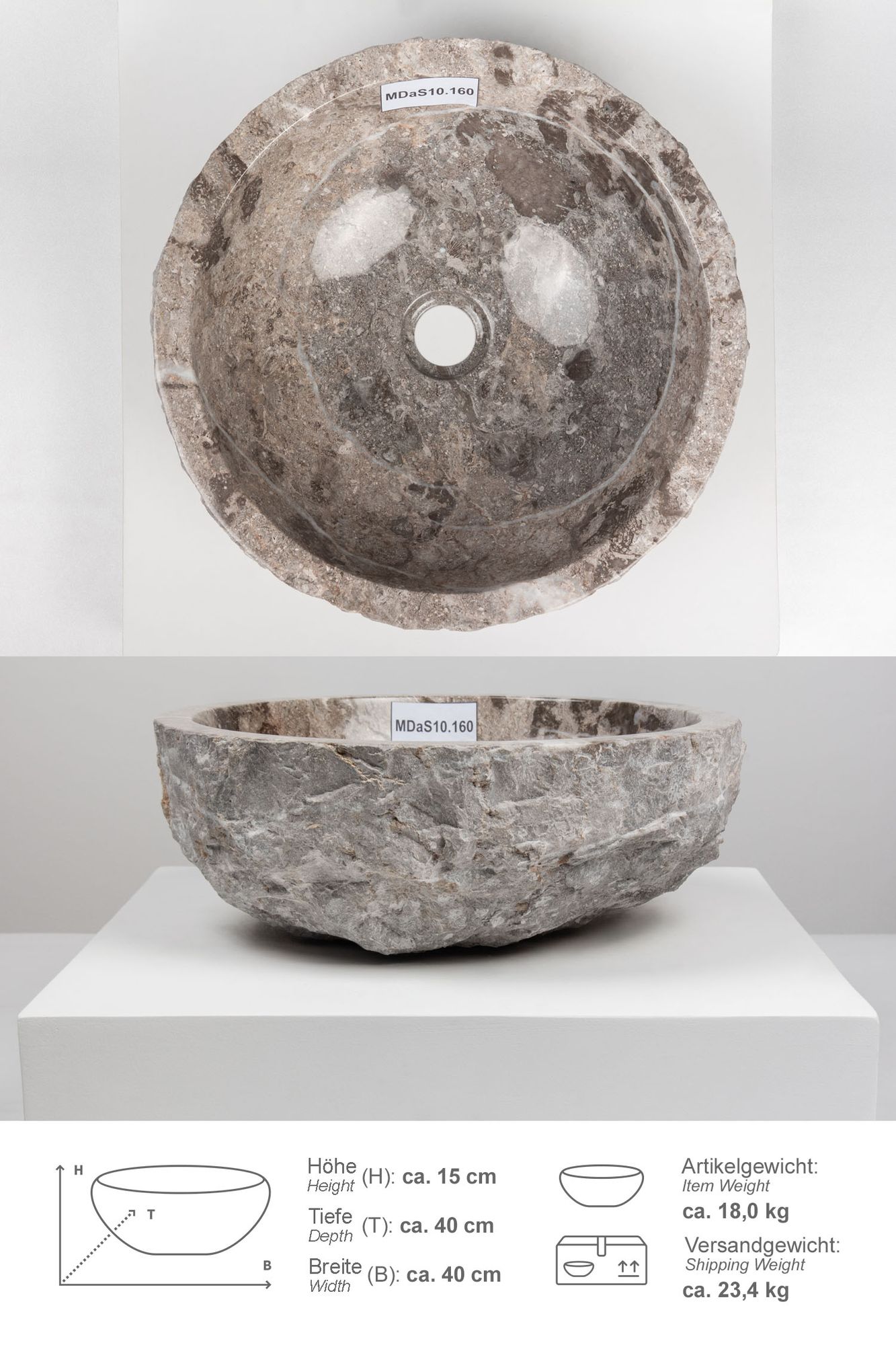 Erosi Marmor Waschbecken 40 cm grau MDaS10.160