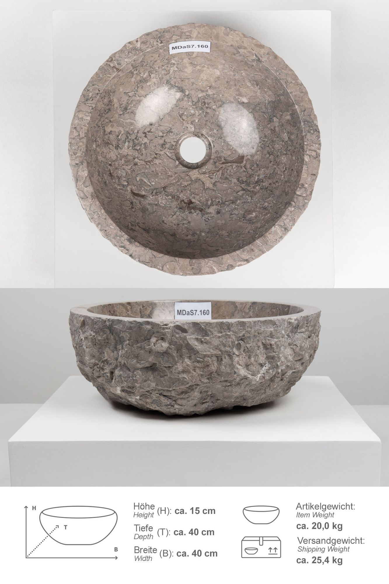 Erosi Marmor Waschbecken 40 cm grau MDaS7.160