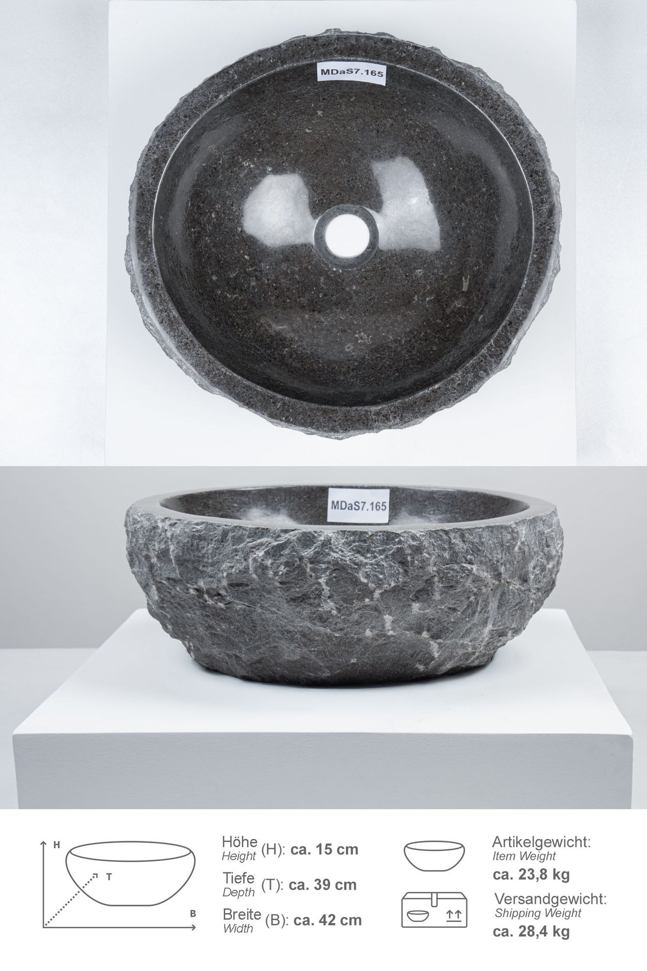 Erosi Marmor Waschbecken 40 cm grau MDaS7.165