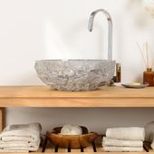 wohnfreuden Marmor Waschbecken EROSI 40 cm grau oval