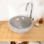 wohnfreuden Marmor Waschbecken EROSI 40 cm grau oval