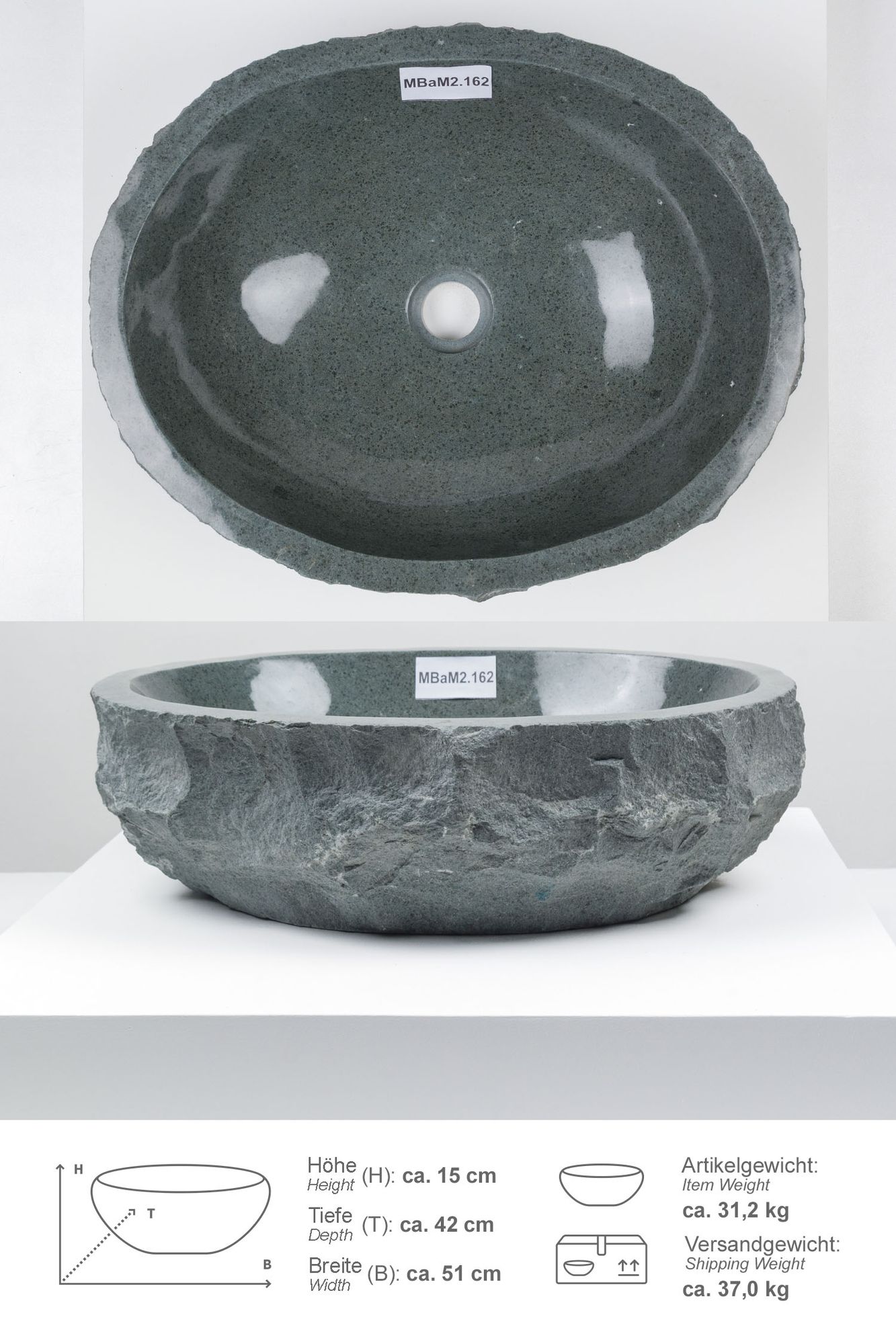 Erosi Andesit Waschbecken 50 cm MBaM2.162