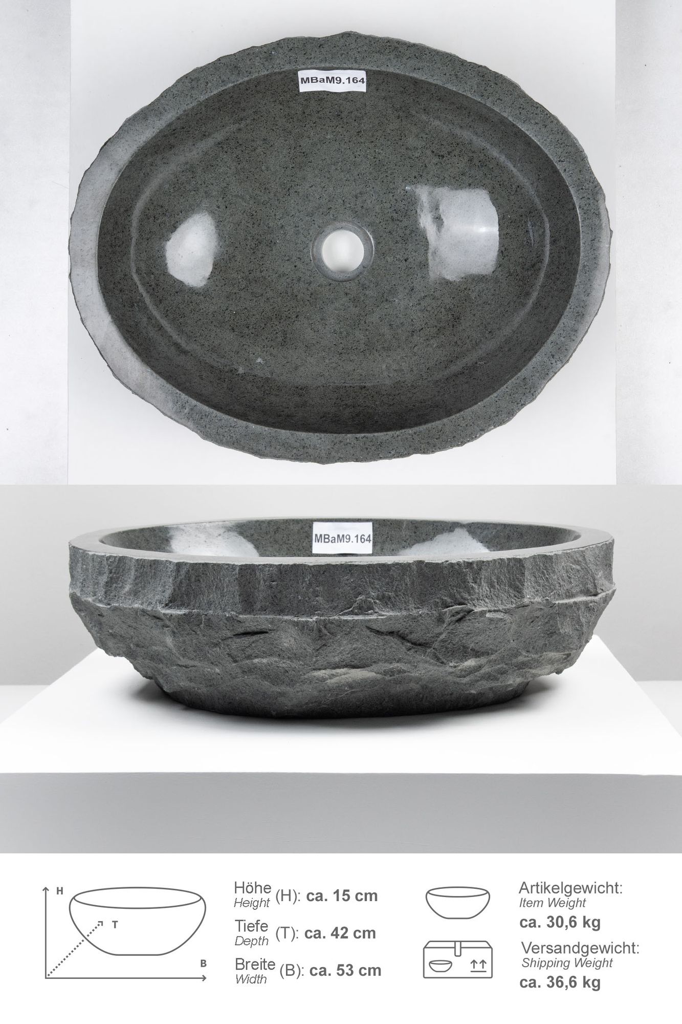 Erosi Andesit Waschbecken 50 cm MBaM9.164