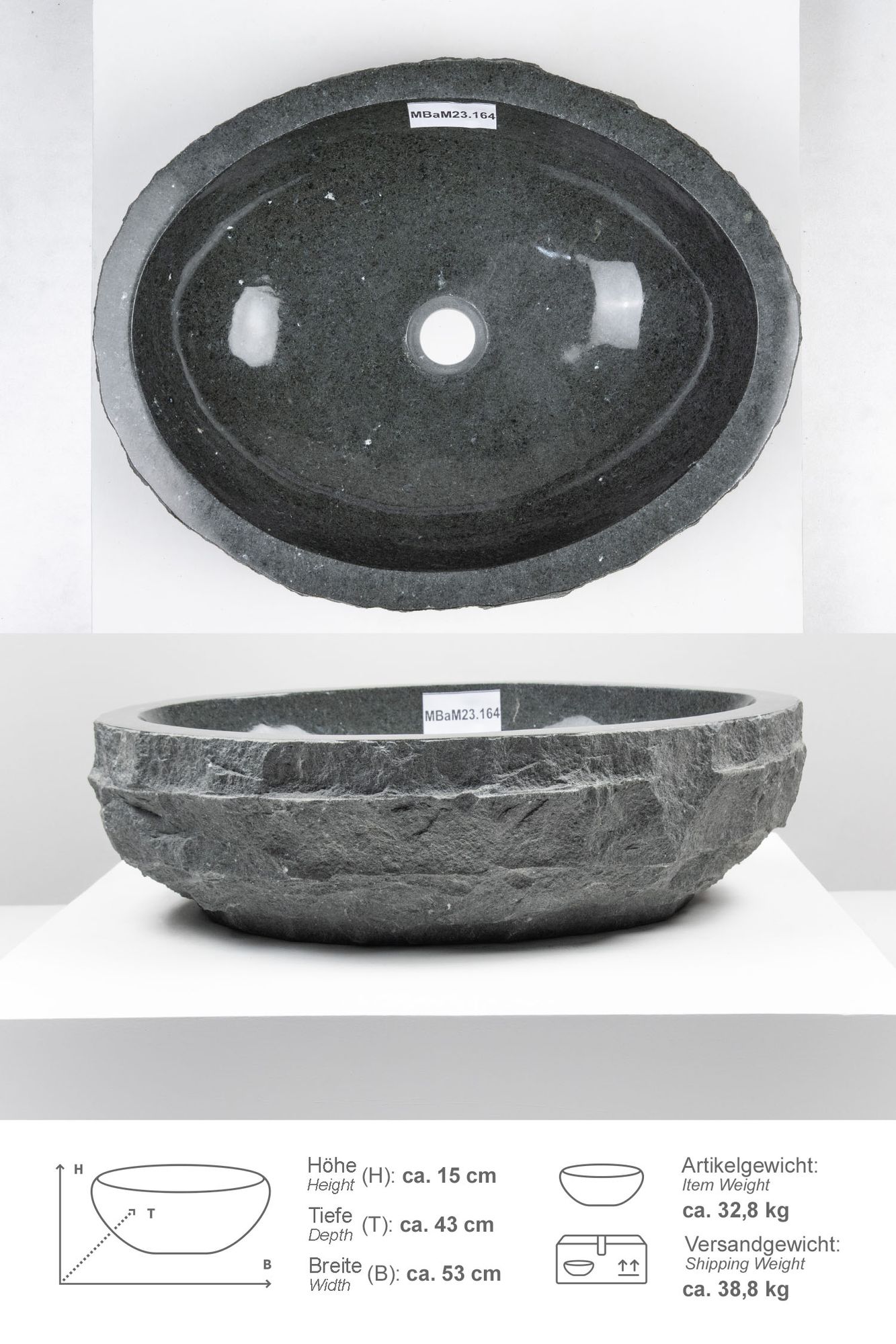 Erosi Andesit Waschbecken 50 cm MBaM23.164