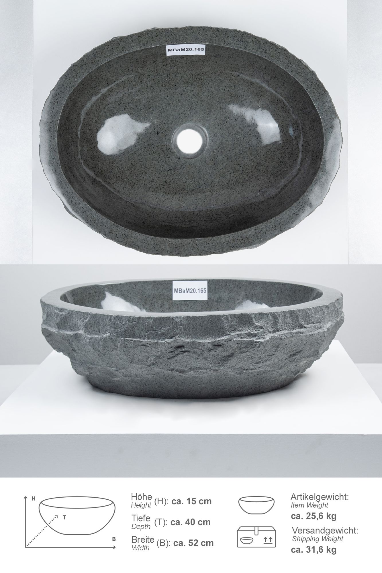 Erosi Andesit Waschbecken 50 cm MBaM20.165