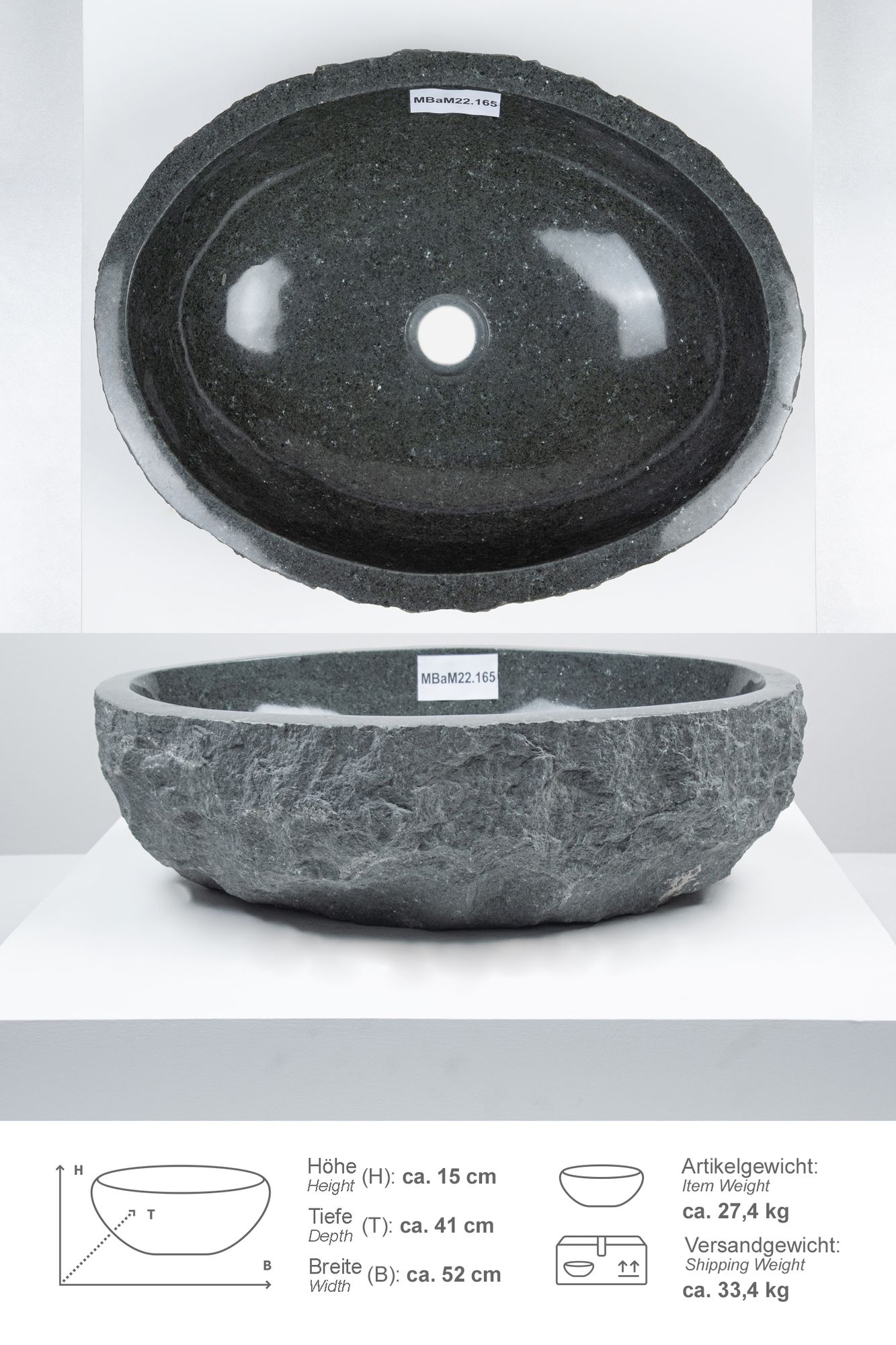 Erosi Andesit Waschbecken 50 cm MBaM22.165