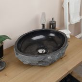 wohnfreuden Marmor Waschbecken EROSI 50 cm schwarz oval