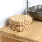wohnfreuden Korb OCTA aus Wasserhyazinthe mit Deckel 28 cm creme eckig
