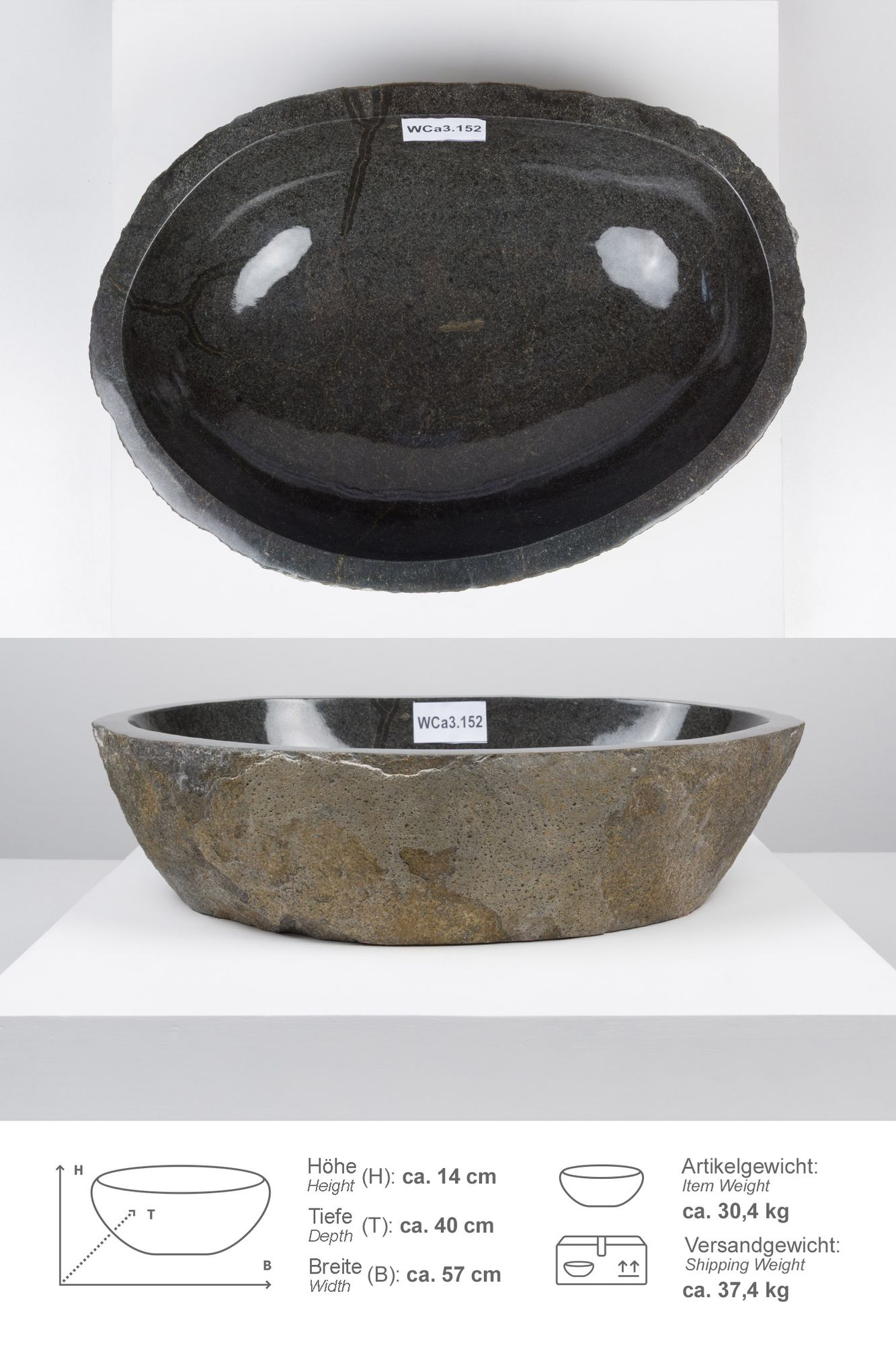 Naturstein-Schale innen poliert ca. 50 cm WCa3.152
