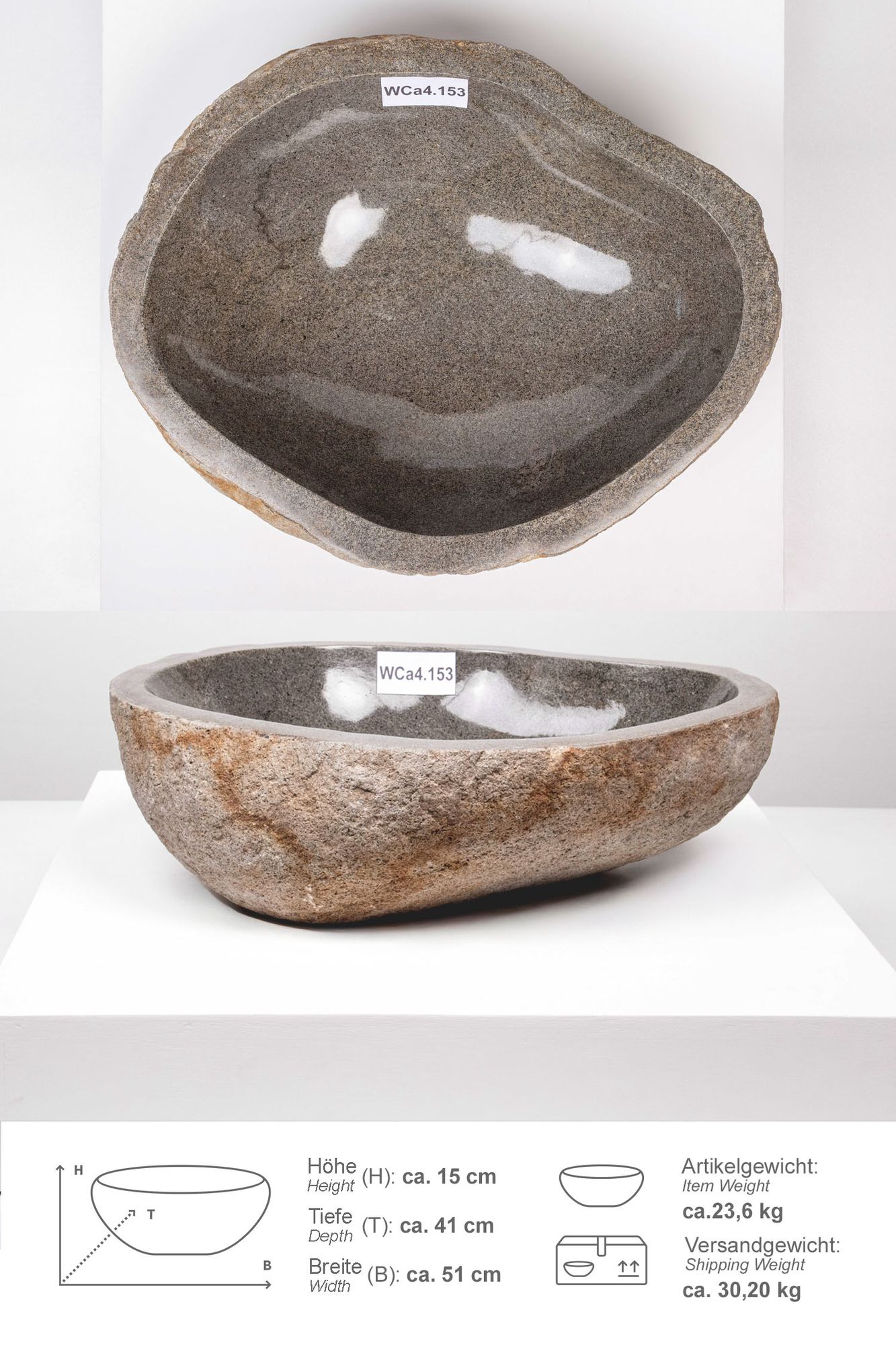 Naturstein-Schale innen poliert ca. 50 cm WCa4.153