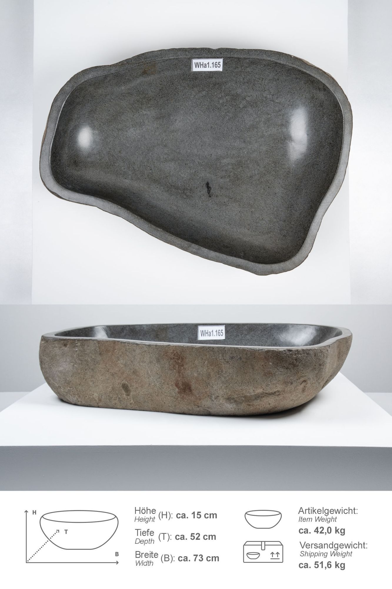 Naturstein Schale innen poliert ca. 70 cm WHa1.165