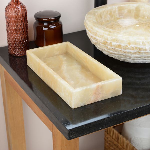 wohnfreuden Onyxmarmor Tablett 30 cm hoher Rand