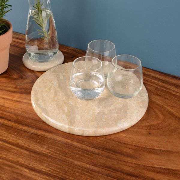 Servierplatte Marmor creme 30 cm rund Tablett kaufen