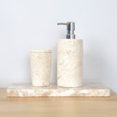 Deko-Marmor-Tablett 30 x 15 cm Stein Servierplatte weiss-beige recht-eckig flach Bad günstig kaufen wohnfreuden