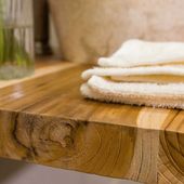 Teakholz Waschtischplatte ab 80 cm Unikatauswahl nach dem Kauf Bad Garten WC Massivholz Badmöbel Holzplatte Unterschrank Wohnfreuden