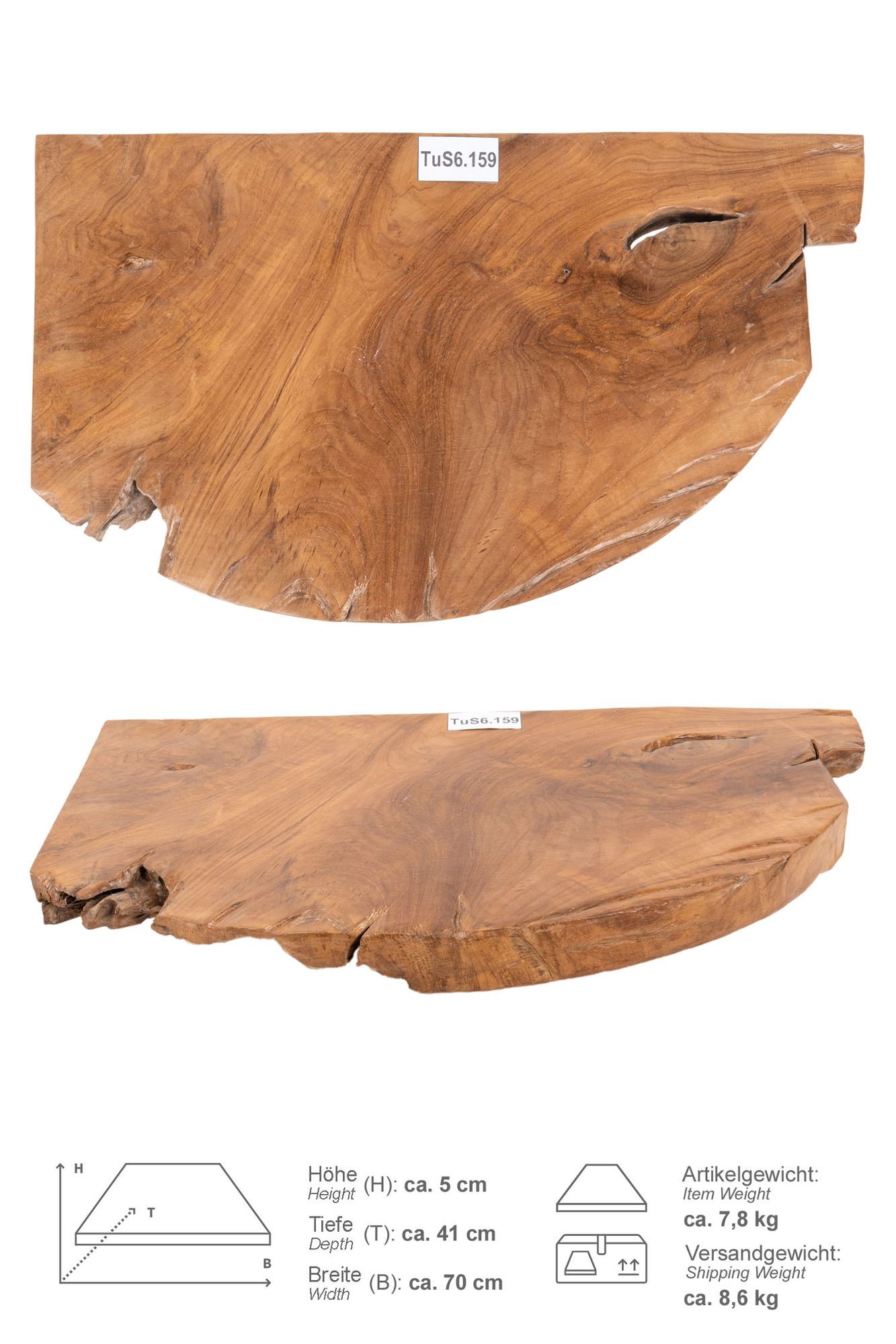 Holz Eck-Waschtischplatte LUXE 90° Gr. S ab 60 cm lasiert TUS6.159